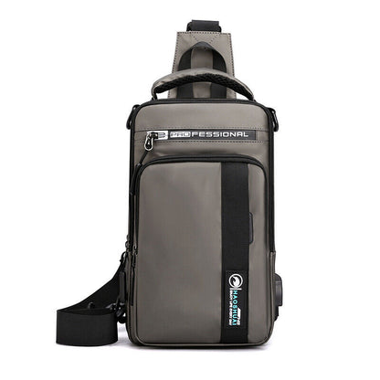 Backpack Chest Pack Shoulder Bag with USB Charging Port Nylon Cross body Bags