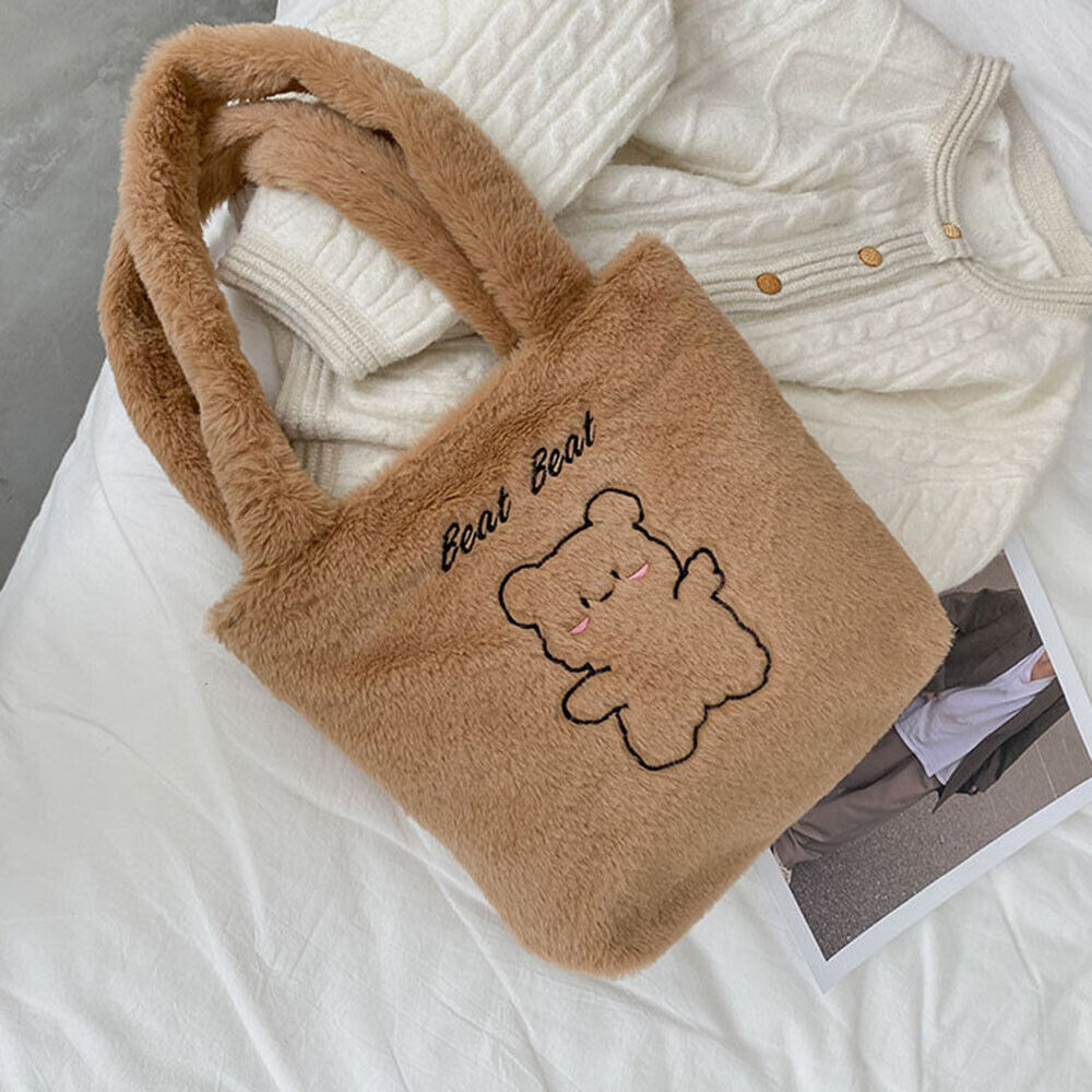 Plush Women Bag Soft Tote Bag Large Capacity Handbag Fluffy Underarm Bag Cartoon