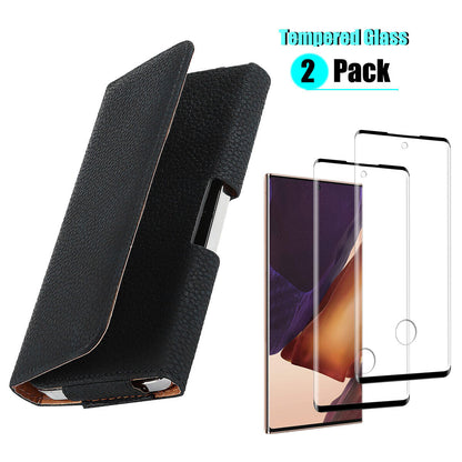 Leather Belt Loop Clip Case Cover / Tempered Glass For Galaxy Note20 Ultra / 5G