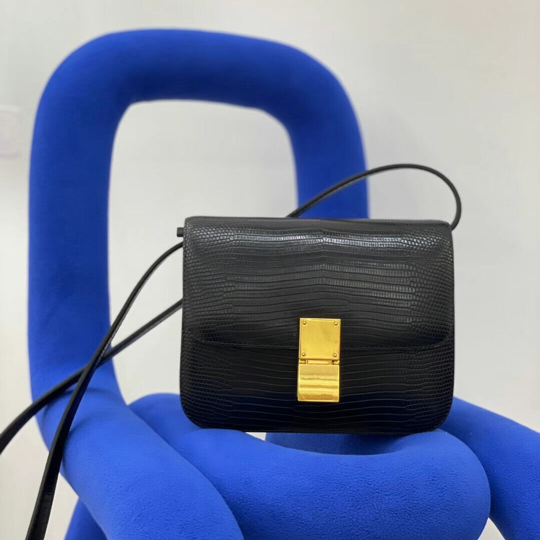 Lizard Effect Real Leather Flap Box bag Shoulder bag Purse Crossbody Square bag
