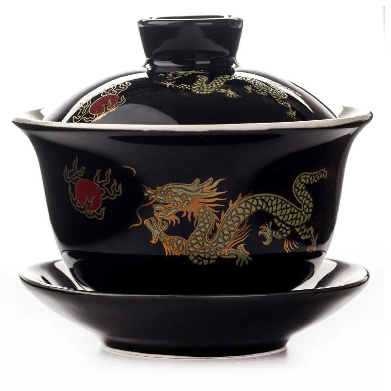 Hand Painted Red Dragon Gaiwan Tea Set Teaware Kung Fu Teacup Hand-painted