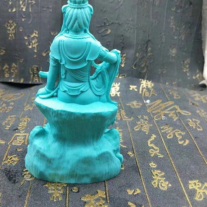 5.5" Turquoise Guanyin Buddhist Figure Statue Stone Decorations Home Design