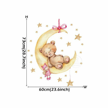 Wall Stickers Cartoon Teddy Bear Sleeping on the Moon Kids Room Baby Decoration