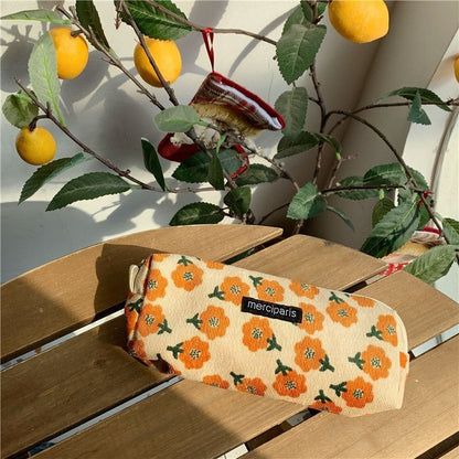 Retro Corduroy Cosmetic Bag Plaid Canvas Leopard Print Storage Purse S/M/L 1 PC