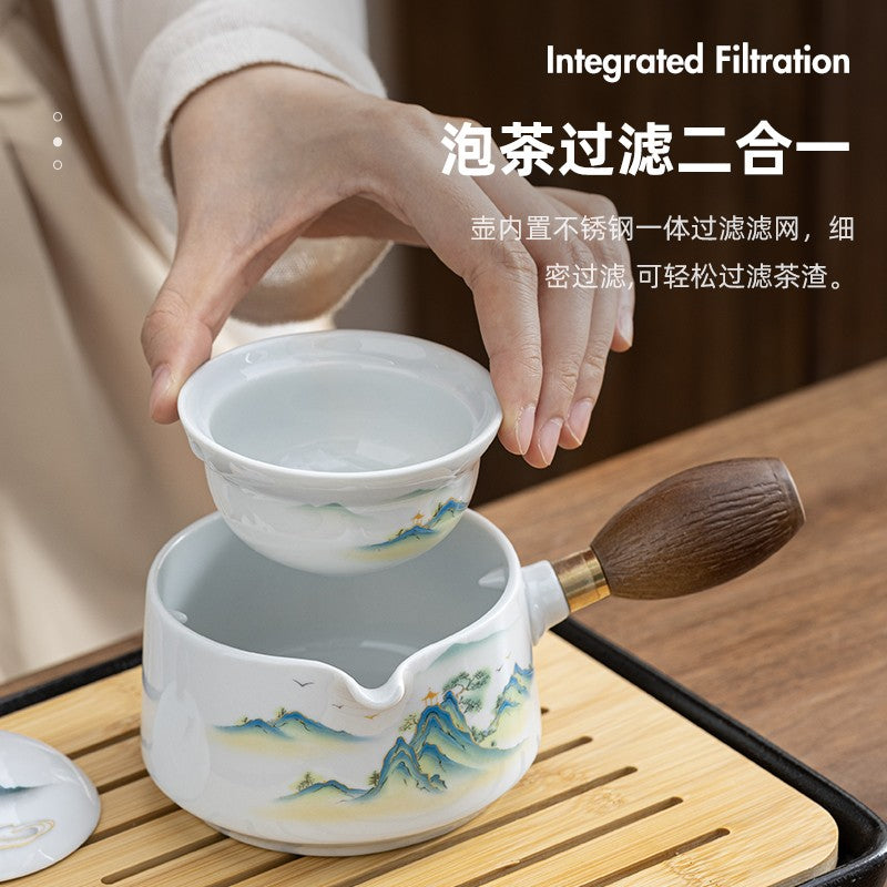 1pc Ceramic Xiaoyao Teapot Rotating Tea Infuser Dedicated Side Handle Pot