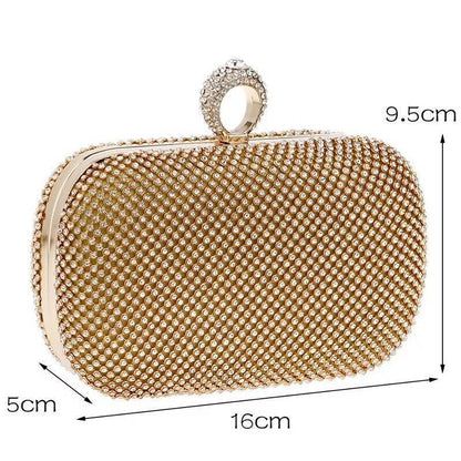 Women Small Evening Clutch Rhinestone Wedding Party Clutch Bag Gold Silver Black
