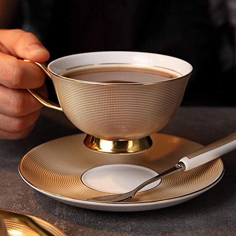 200ml Gold Bone Tea Cup Saucer Spoon Set Ceramic Coffee Cup Porcelain Teacup