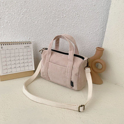 Corduroy Shoulder Bag Canvas Handbag Zipper Totes Purse Cloth Pouch 19*8*14 CM