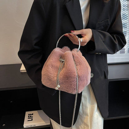 Bucket Bag Faux Fur Shoulder Crossbody Bags Totes Shopping Bag Polyester Purse
