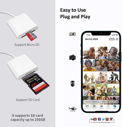 TF/SD Card Adapter Camera Reader for iPad iPhone6 7 8 Plus 13 14 15 Pro X Xs Lot