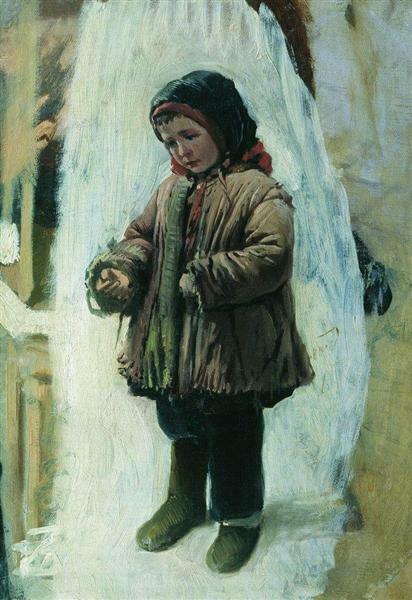 stunning oil painting handpainted on canvas "Child on the Snow"