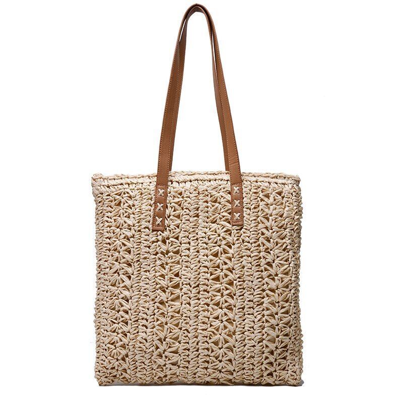 Straw Beach Shoulder Bags Summer Vacation Handbags Hand-Woven Tote Beige/Khaki