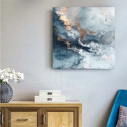 Handpainted Blue Abstract Oil Paintings On Canvas Abstract Wall Art Home Sea