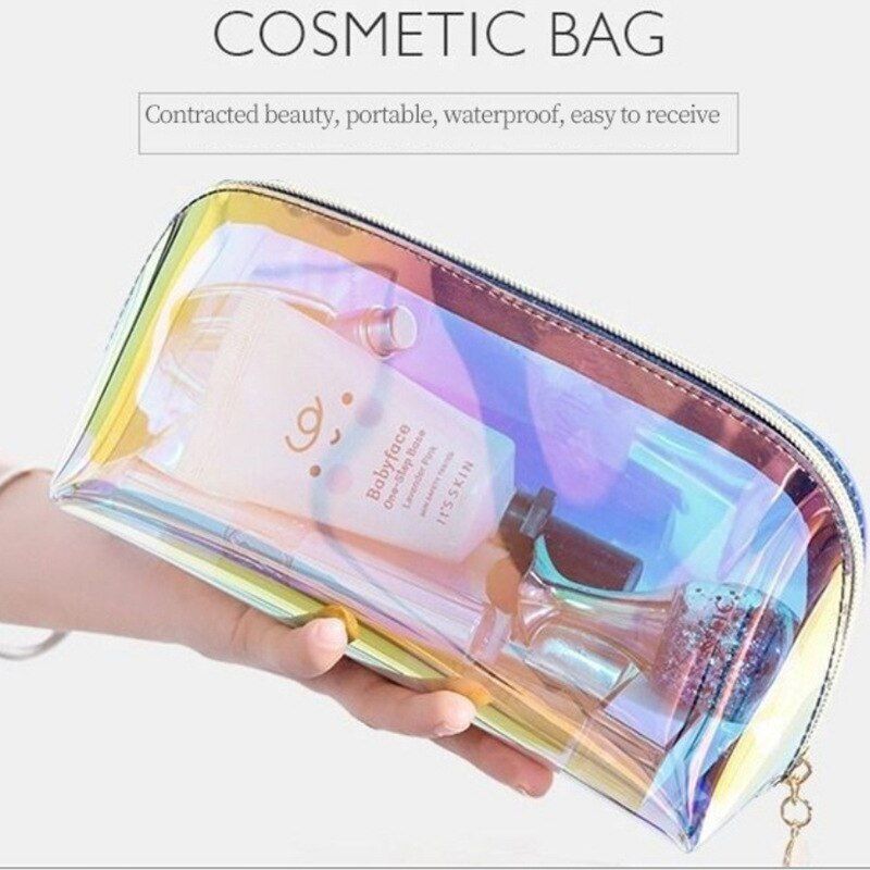 Cosmetic Bag Traveling Storage Pouch Dumpling Shaped Transparent Cases Rainbow