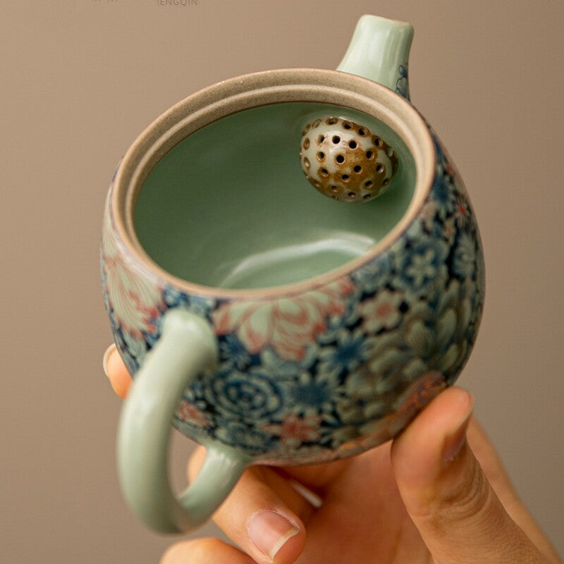 Antique Style Pottery Tea Pot Ball Shaped Infuser Holes Master Tea Cup Ruyao New
