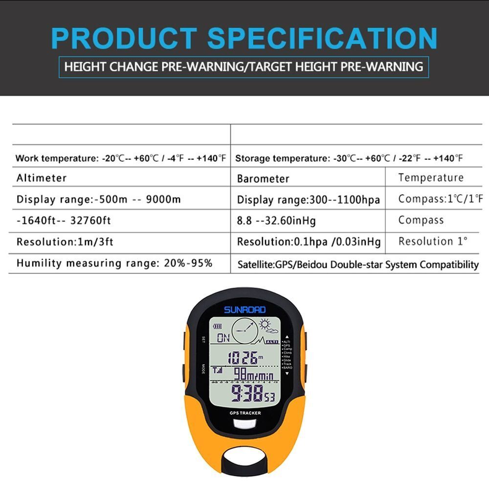 Handheld GPS Navigation Portable Digital Altimeter Barometer Compass Locator LED