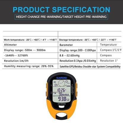 Handheld GPS Navigation Portable Digital Altimeter Barometer Compass Locator LED