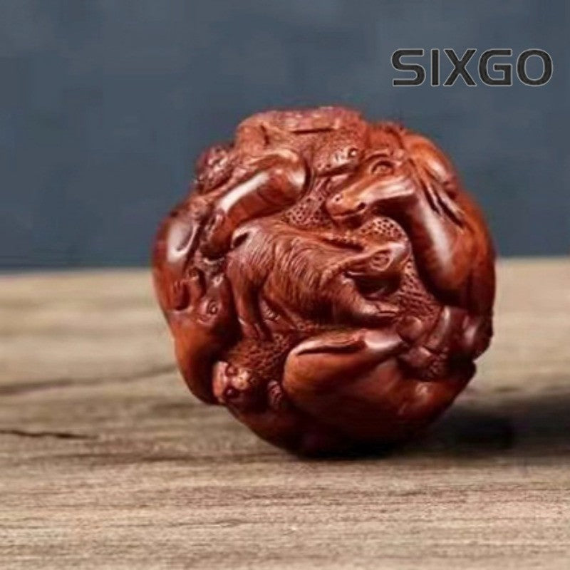 1pc 4.8cm Rosewood Chinese Zodiac Health Ball Massaging Ball Carving Ornaments