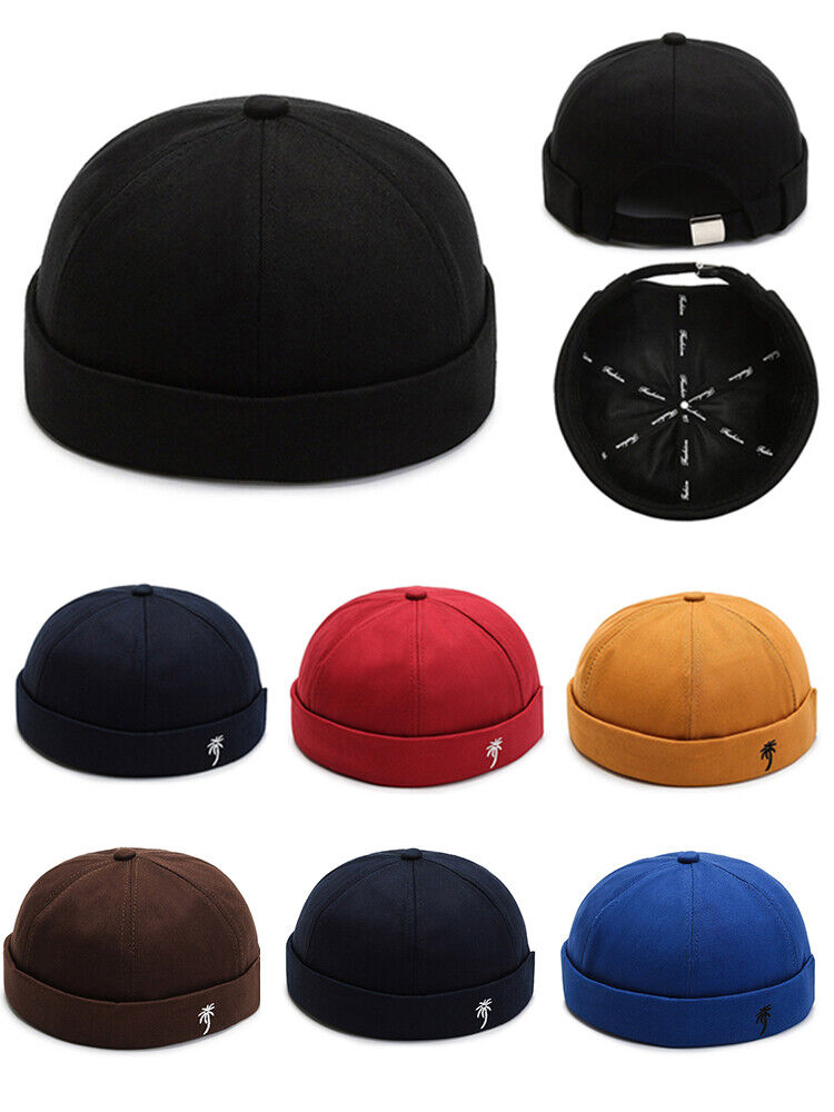 Men Retro Brimless Hat Skull cap Sailor Cap Beanie Rolled Cuff Adjustable