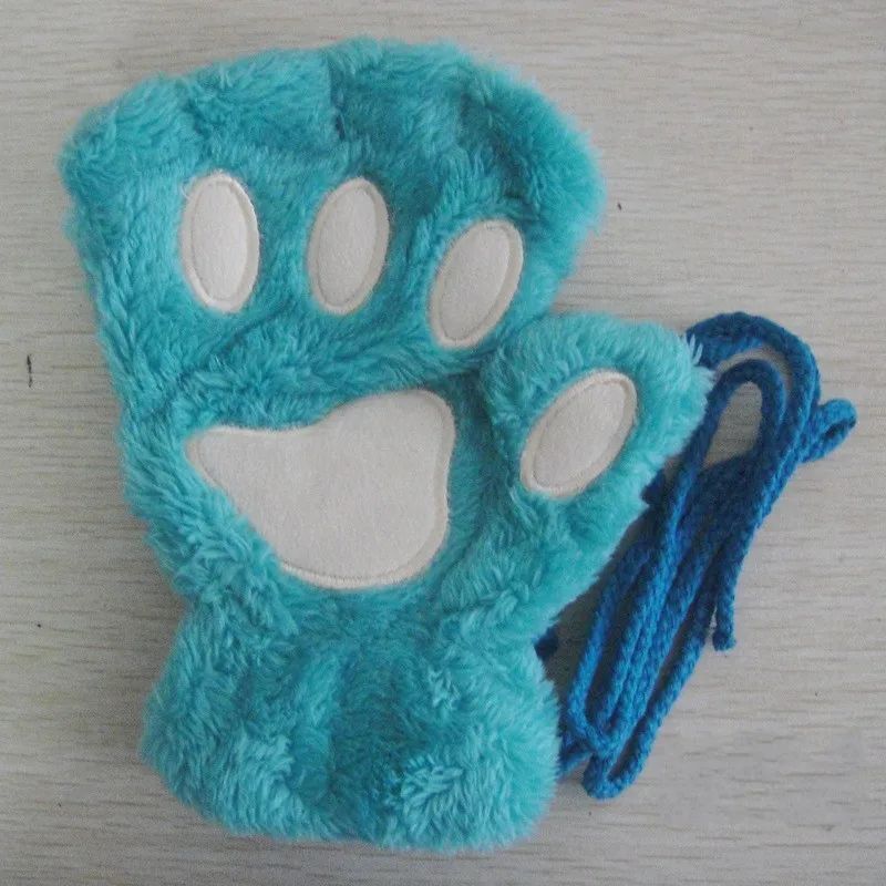 Women Fingerless Gloves Plush Fluffy Cat Paw Claw Panda Mittens Warm Winter Wear