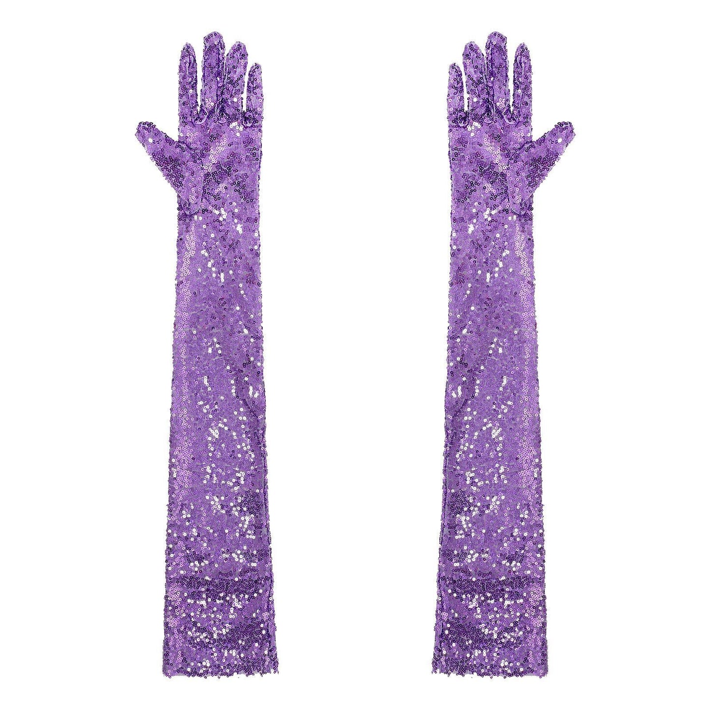 Women Gloves Vintage Shiny Sequin Finger Elbow Length Long Mittens Opera Costume
