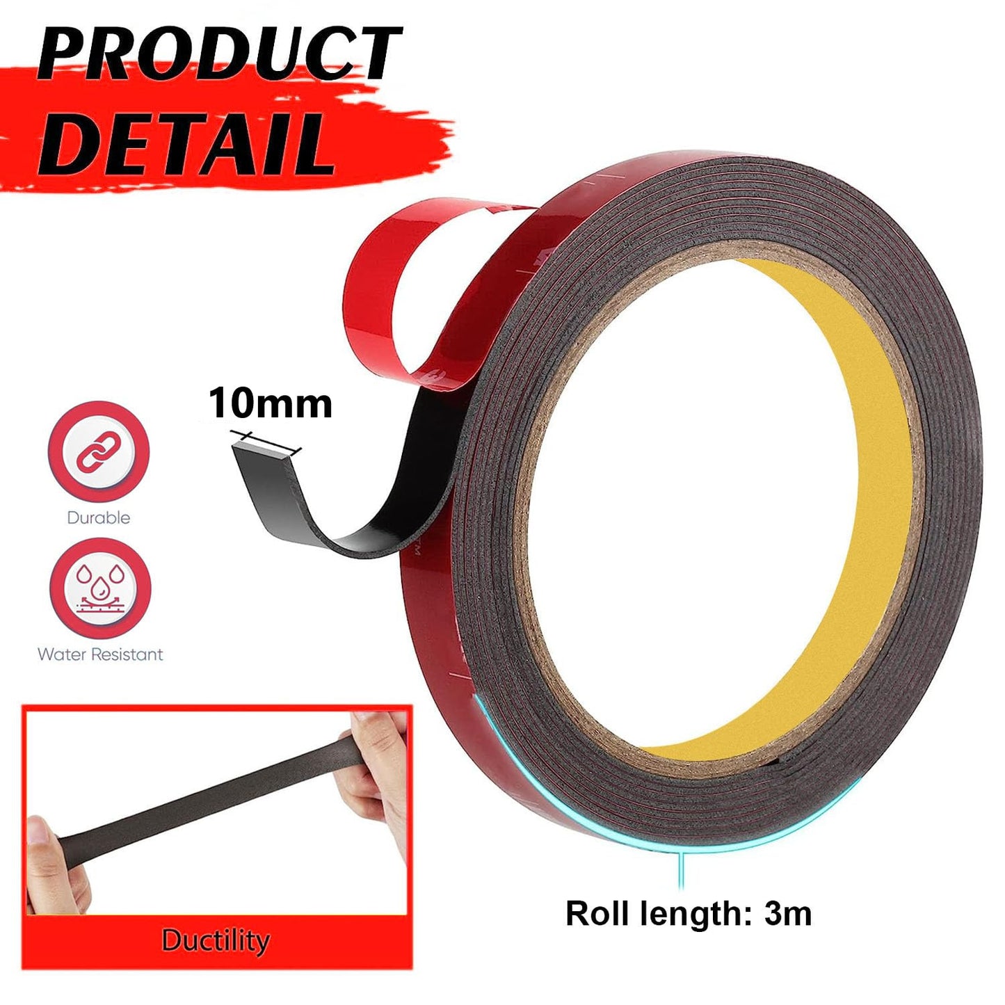 400 Auto Tape Acrylic Foam Double Sided Back Car Mounting Adhesive 3m x10mm 10ft