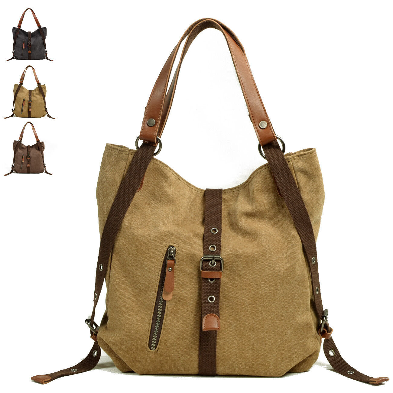 Vintage Convertible Canvas Tab-Over Tote Shoulder Purse Backpack Day bag Bucket