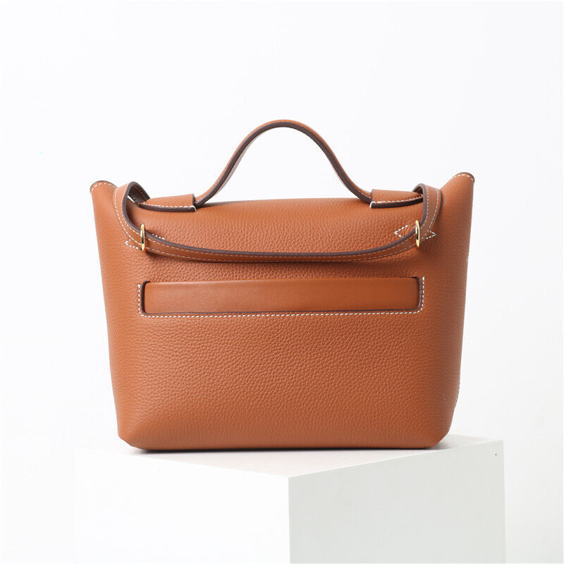 Small Real Leather Trapezoid Tote Handbag Flap Purse Shoulder bag Crossbody