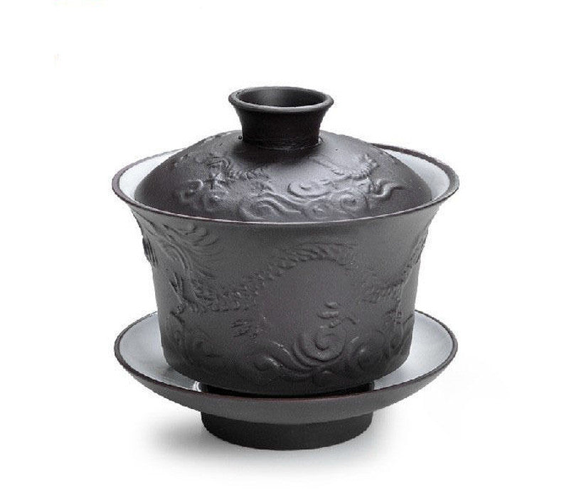 Gaiwan Dragon Carved Zisha Tea Set Gaiwan Cup Saucer Kung Fu Travel Tea Set Pot
