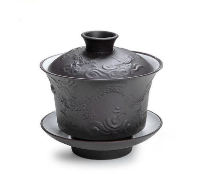 Gaiwan Dragon Carved Zisha Tea Set Gaiwan Cup Saucer Kung Fu Travel Tea Set Pot