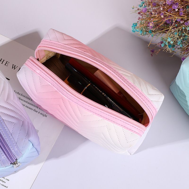 Gradient Color Makeup Bag Zipper Synthetic Leather Cosmetic Pouch Travel Purse