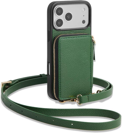 for Iphone 17 Pro Wallet Case with Card Holder, Crossbody Zipper Leather Phone C