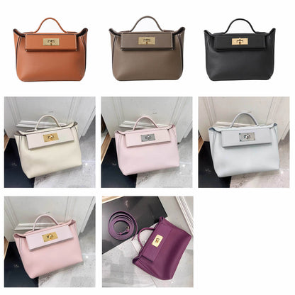 Small Real Leather Trapezoid Tote Handbag Flap Purse Shoulder bag Crossbody