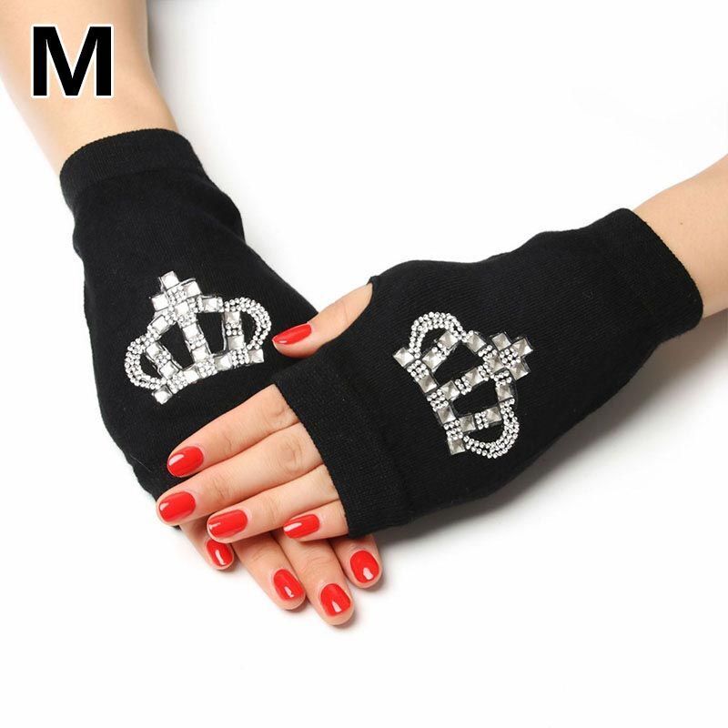 Women Fingerless Gloves Black Colour Half Finger Animals Pattern Rose Embroidery