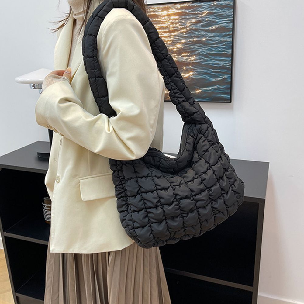 Vegan Crossbody Bags Quilted Pleated Shoulder Tote Bag Versatile Large Handbag
