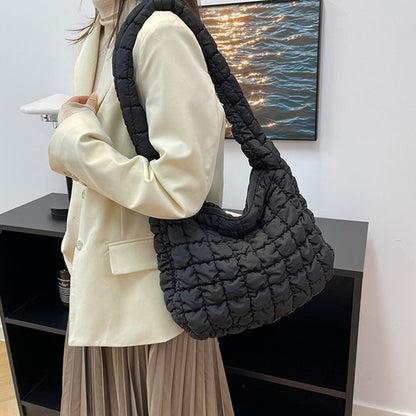 Vegan Crossbody Bags Quilted Pleated Shoulder Tote Bag Versatile Large Handbag