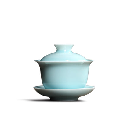 Real Longquan Celadon Gaiwan Porcelain Tea Bowl Lid Cup Saucer Covered Bowls New