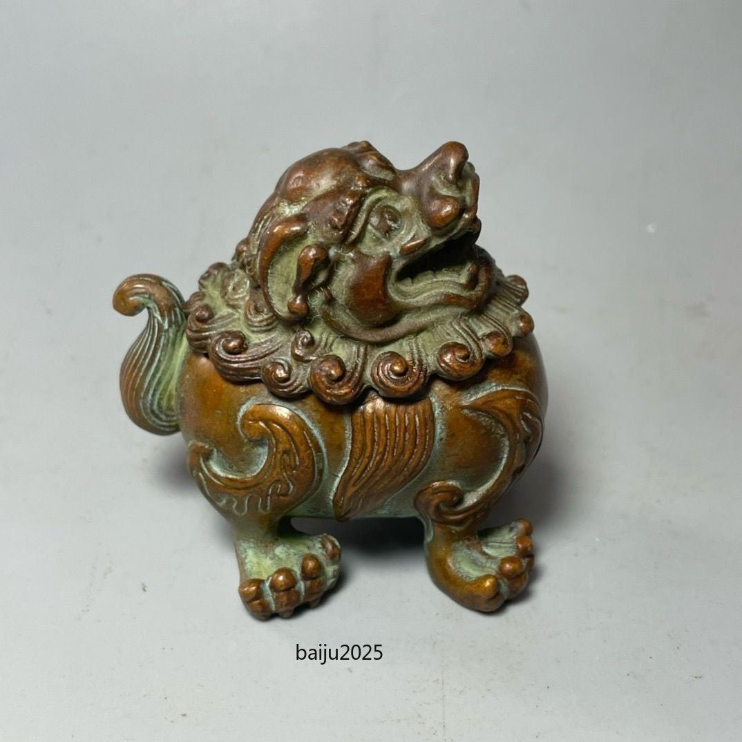 Retro China Copper Alloy Censer Chinese Pi Xiu Statue Home Lion Incense Burner