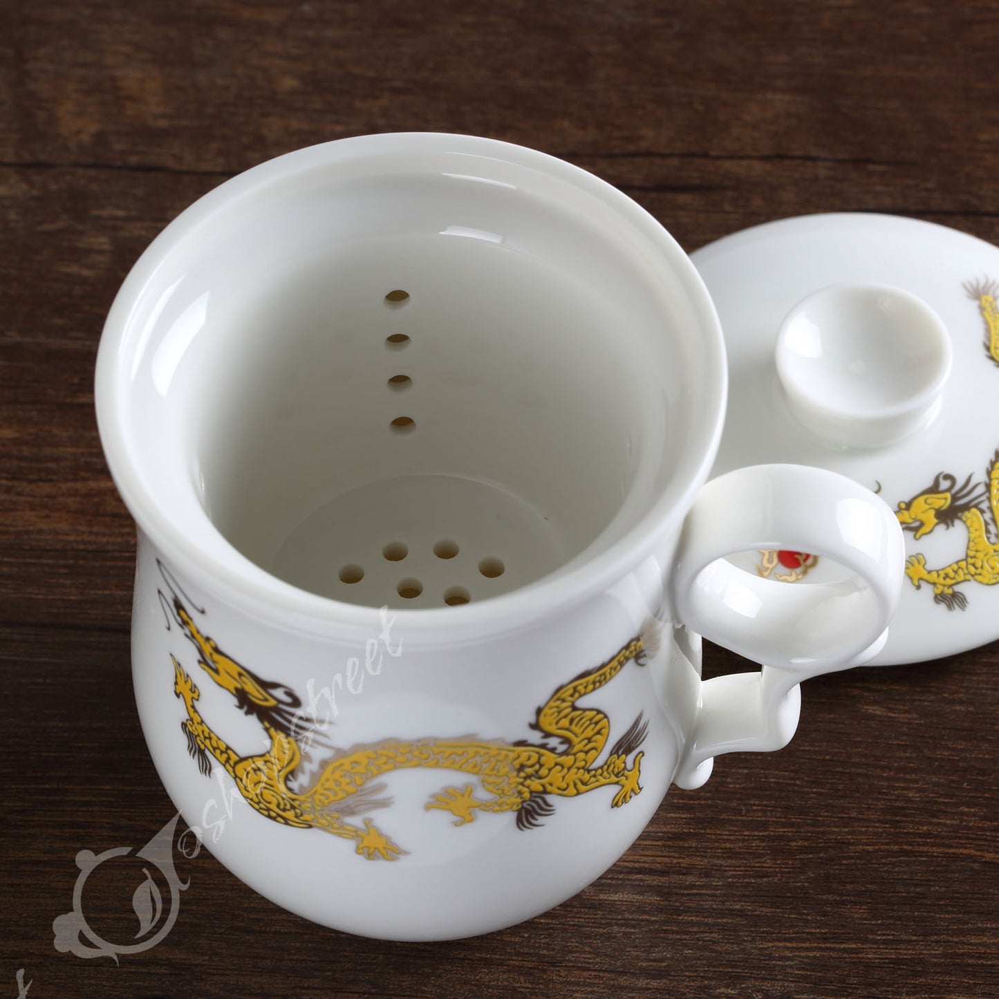 300ml Dragon Ceramic White Porcelain Tea Infuser Mug with Lid Mug Cup-