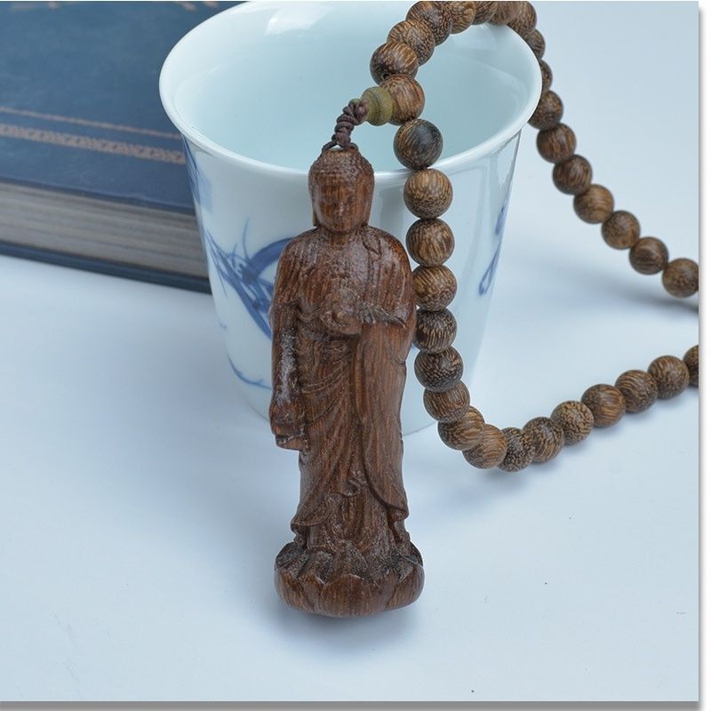 108 Beads Agarwood Bracelet White Kyara Mala Necklace Multi Layer Buddhist Gift