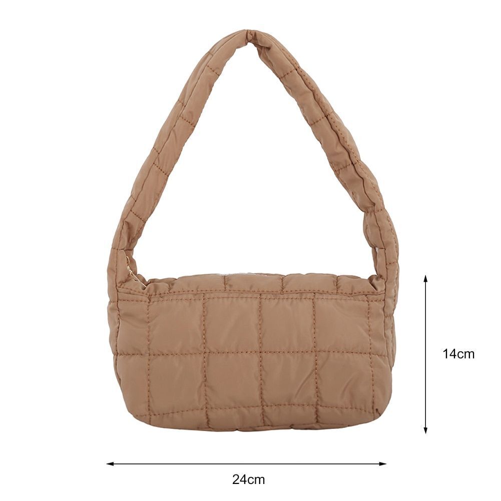 Lattice Pattern Shoulder Bag Cotton Handbag Large Capacity Purse Feather Padded