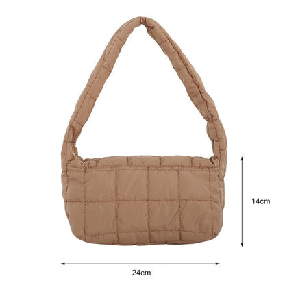 Lattice Pattern Shoulder Bag Cotton Handbag Large Capacity Purse Feather Padded