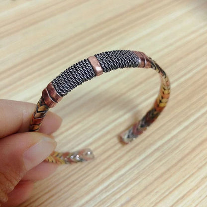 Tibetan Handmade Tri-Color Copper Bracelet 0.8cm Wide Adjustable Cuff