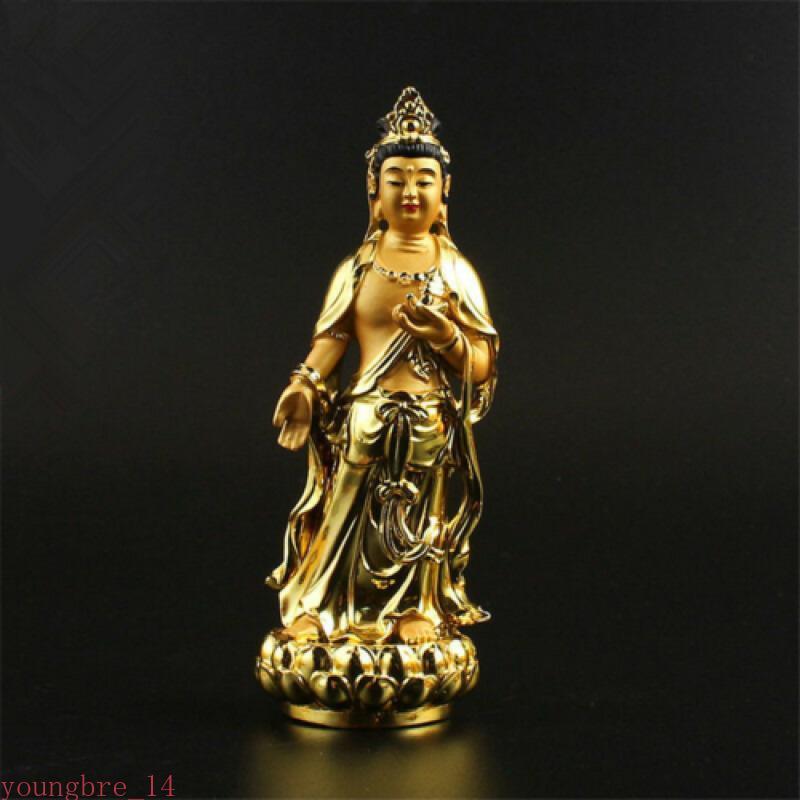 4.92 inch Tibetan Buddhist Resin Gold-Plated Hand-Made Candraprabha Statue