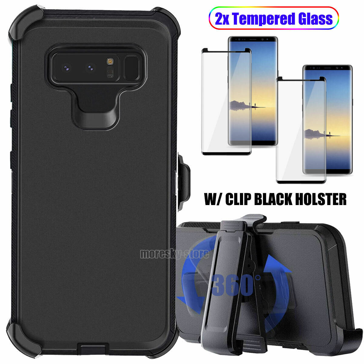 Case Clip Holster Cover,Tempered Glass Protector For Samsung Galaxy Note 8
