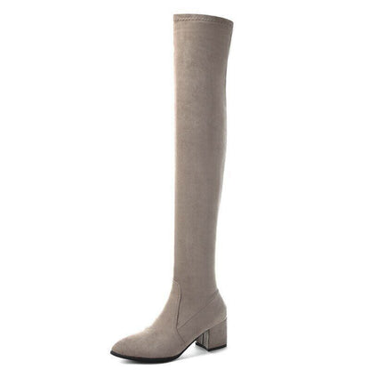 Women Over The Knee High Boots Heels Winter Shoes Elastic Fabric Women Boots