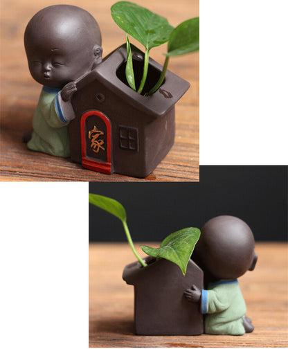 Chinese Family Yixing Purple Clay Monk Tea Pet Vase House Decor Kung Fu Tea Set
