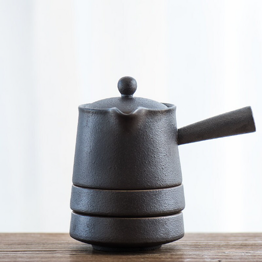Black Ceramic Teapot with 2 Cups Travel Tea Set