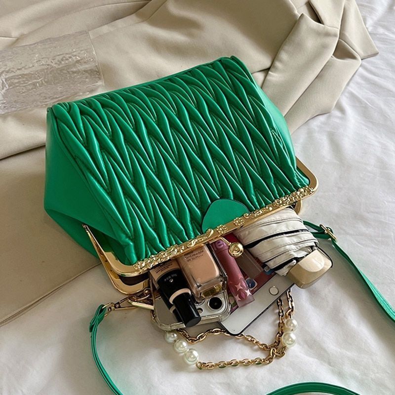 Fashion Chain Shoulder Bag Kiss Lock Shell Clip Crossbody Bag Chic Crossbody Bag
