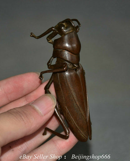 3.4" Exquisite Old Chinese Red Bronze Insect Locust Wing Statue Sculpture